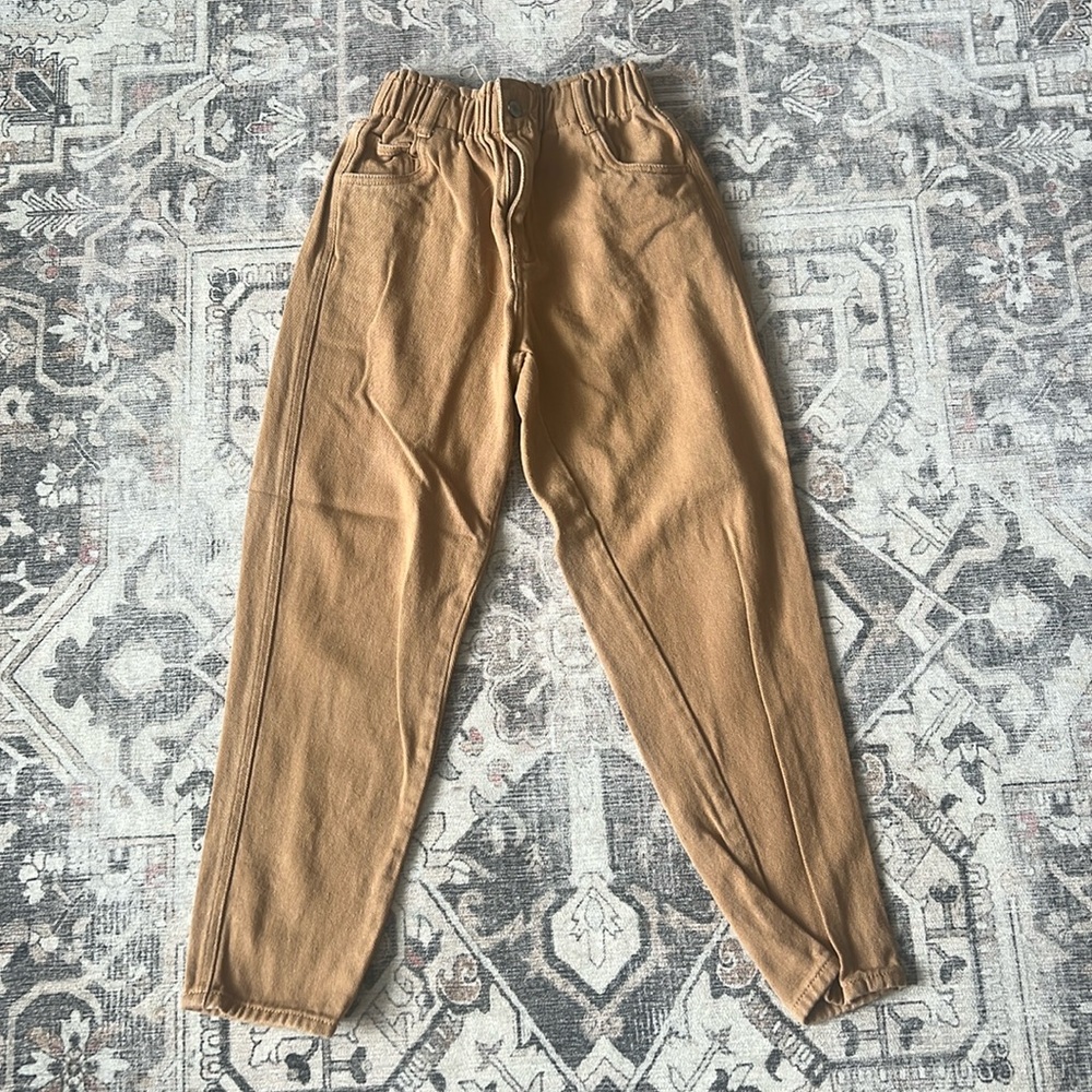 Paper Bag Waist Camel Denim Pants